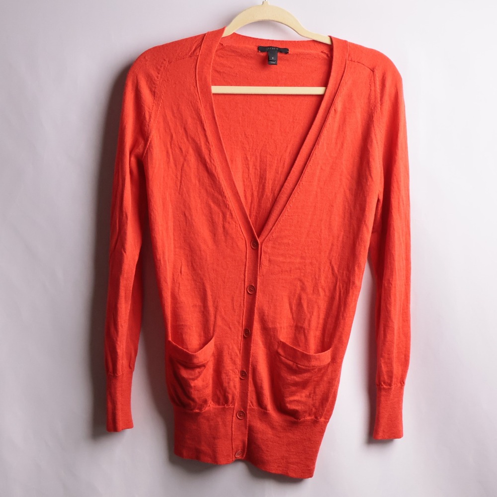 J Crew Red Orange Merino Wool Fitted Button Up Cardigan Elena Gilbert Prep Small